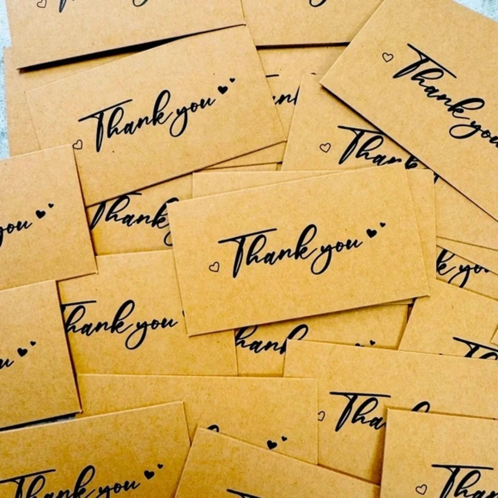 25 Kraft Paper Thank You Cards (2x3.5in)